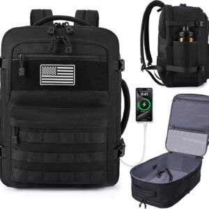 MOZETO TSA Approved Carry On Backpack, Extra Large Tactical Travel Backpack for Men, Airplane Approved Weekender Bag, Water Resistant Lightweight Laptop Daypack for Flight, Black