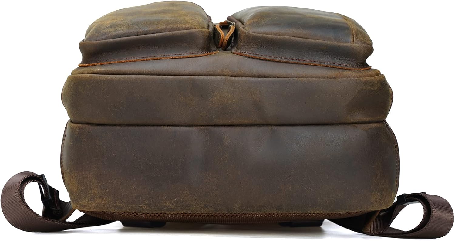 Polare 17.3 Inch Full Grain Leather Backpack for Men and Women Multi Pockets Business Travel Laptop Rucksack (Brown) - Image 8