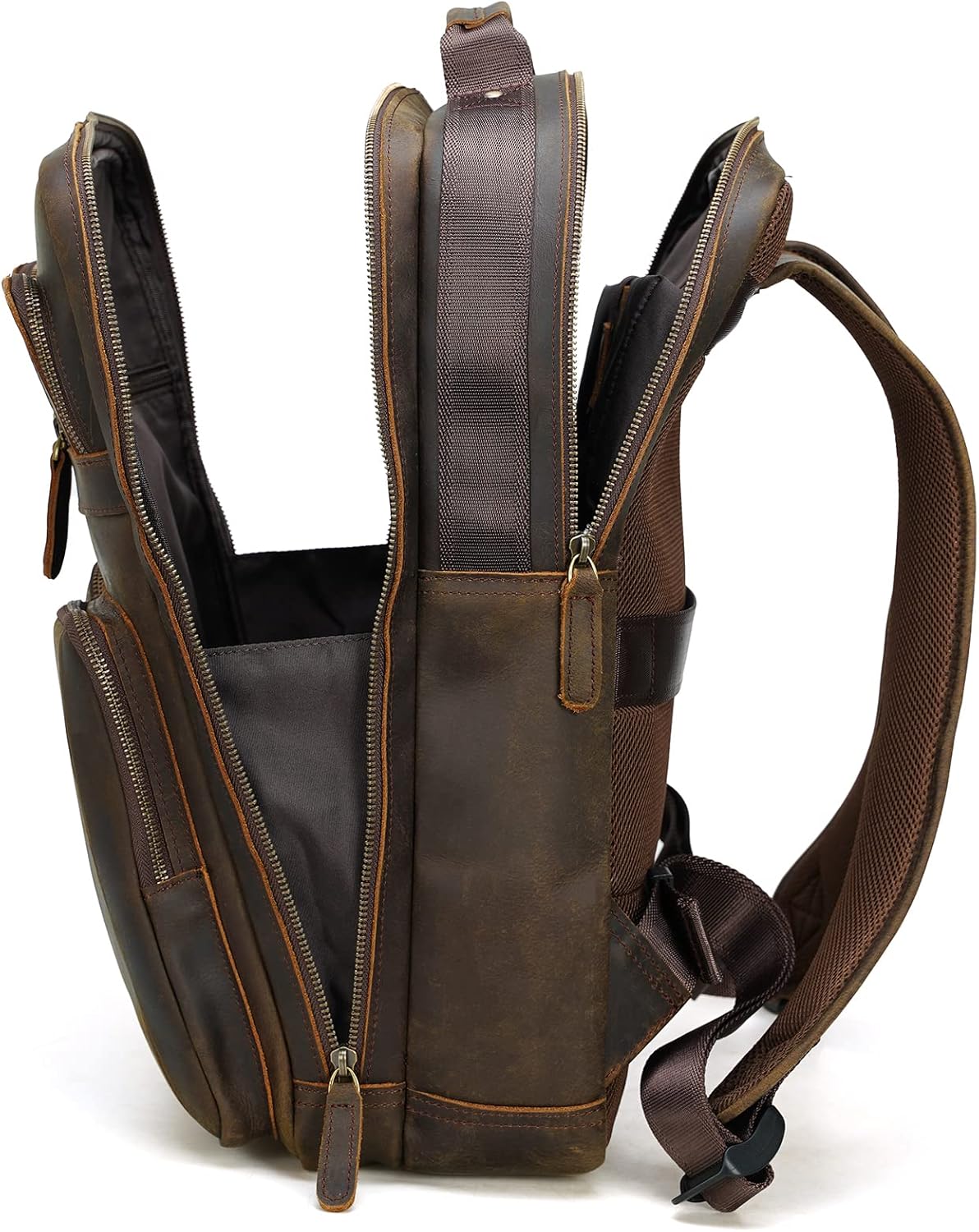 Polare 17.3 Inch Full Grain Leather Backpack for Men and Women Multi Pockets Business Travel Laptop Rucksack (Brown) - Image 6