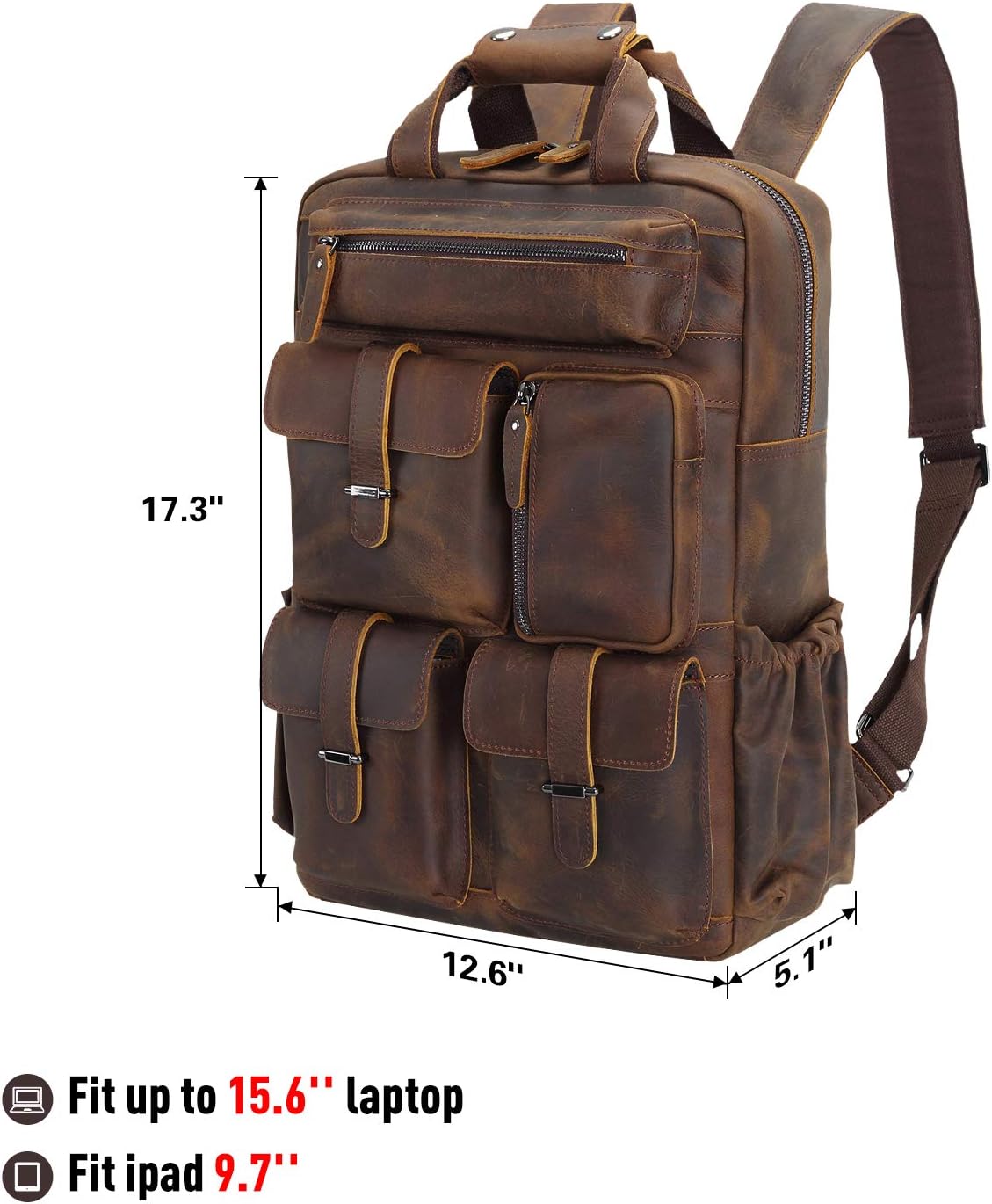Polare Cowhide Leather Multiple Laptop Backpack Day Pack Travel Bag Satchel For Men - Image 7