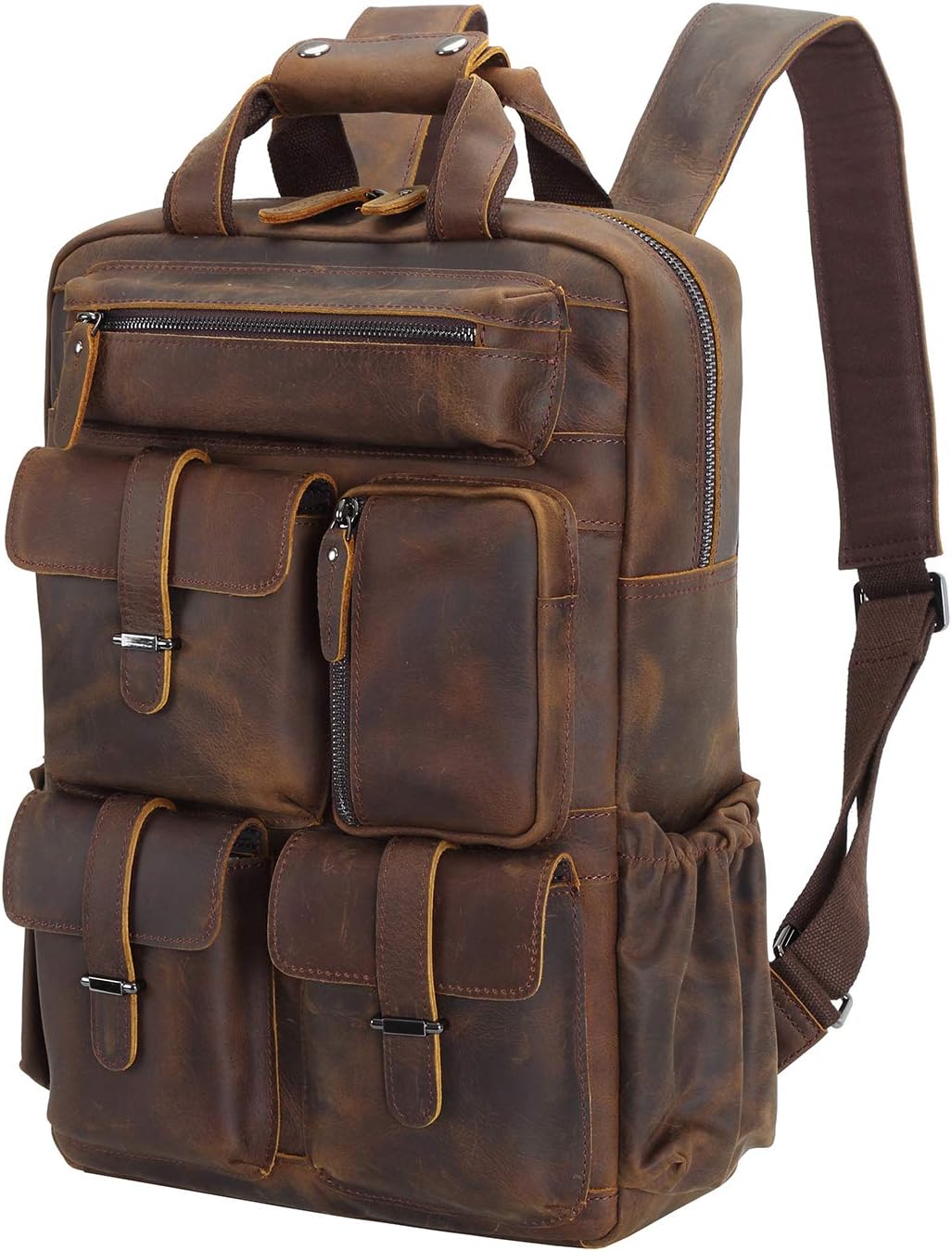 Polare Cowhide Leather Multiple Laptop Backpack Day Pack Travel Bag Satchel For Men