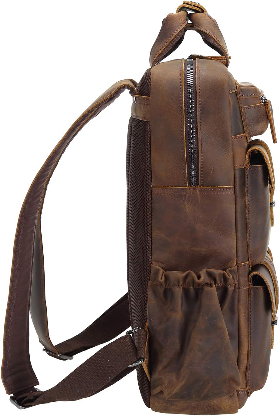 Polare Cowhide Leather Multiple Laptop Backpack Day Pack Travel Bag Satchel For Men - Image 3