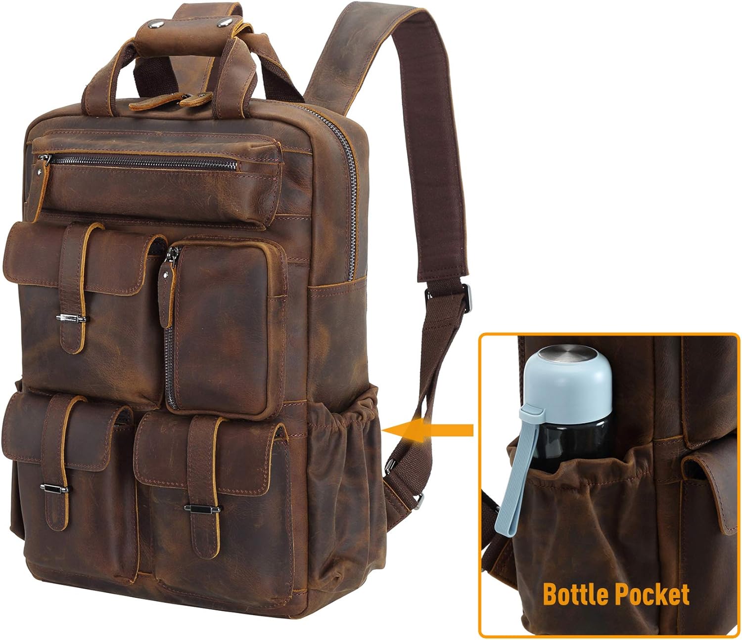 Polare Cowhide Leather Multiple Laptop Backpack Day Pack Travel Bag Satchel For Men - Image 8