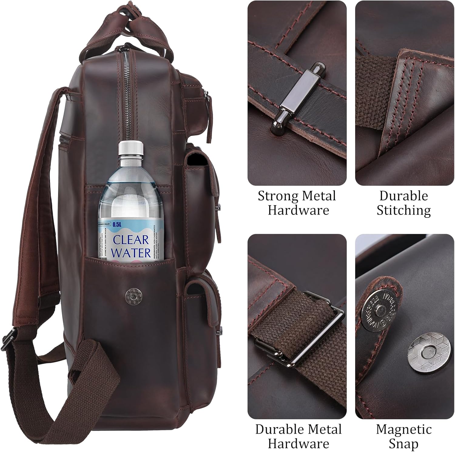 Polare Cowhide Leather Multiple Laptop Backpack Day pack Travel Bag Satchel with YKK Metal Zippers - Image 8