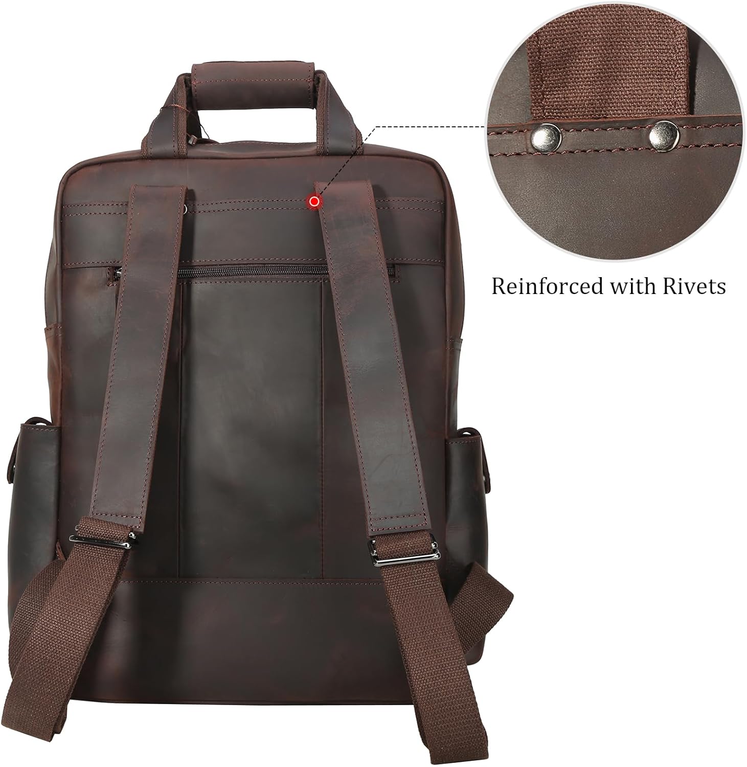 Polare Cowhide Leather Multiple Laptop Backpack Day pack Travel Bag Satchel with YKK Metal Zippers - Image 3