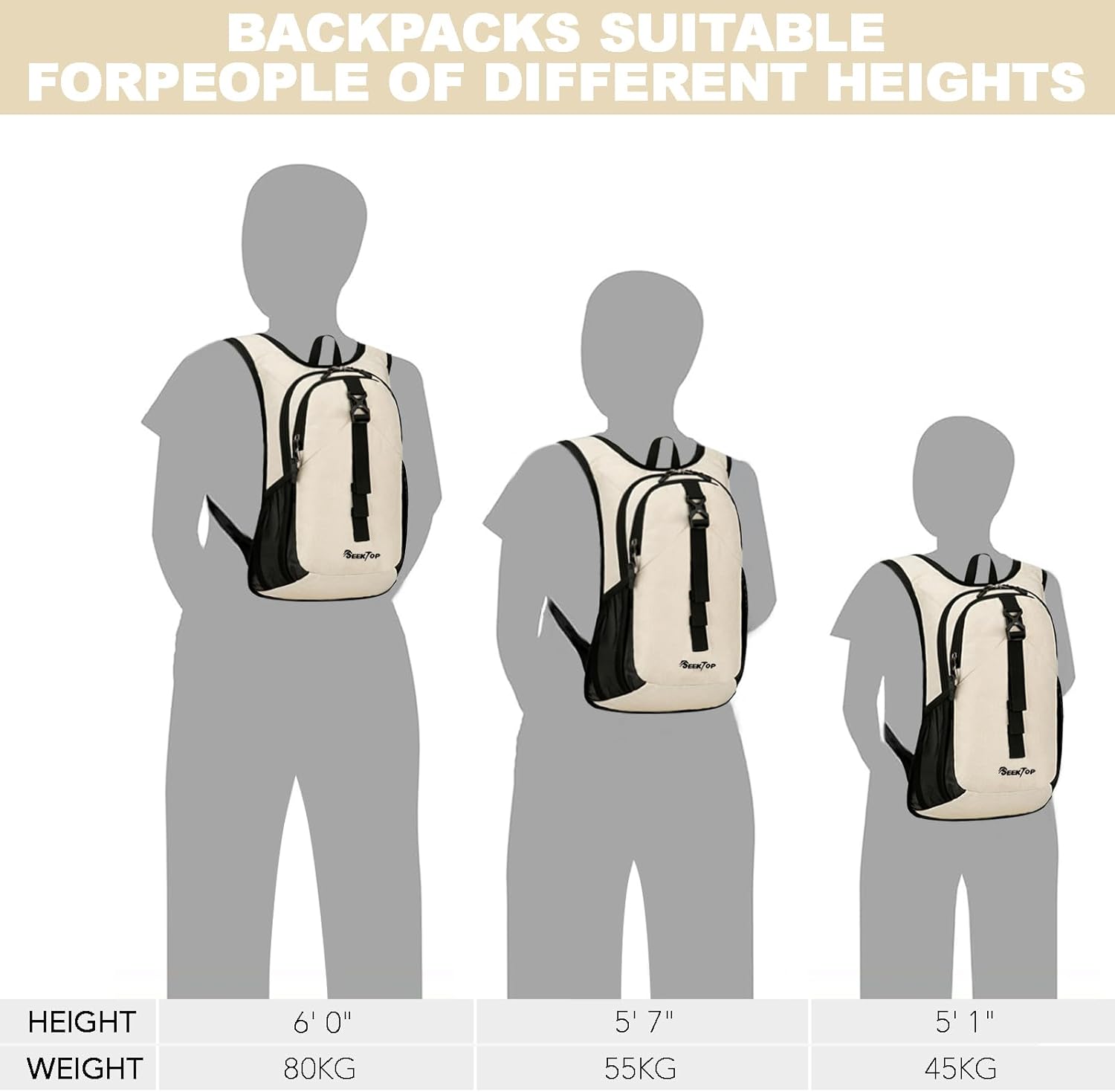 Seektop 15L Small Hiking Backpack for Women Men, Foldable Packable Backpack with Phone Pocket, Lightweight Travel Daypack for Hiking Camping Outdoor (Beige) - Image 6