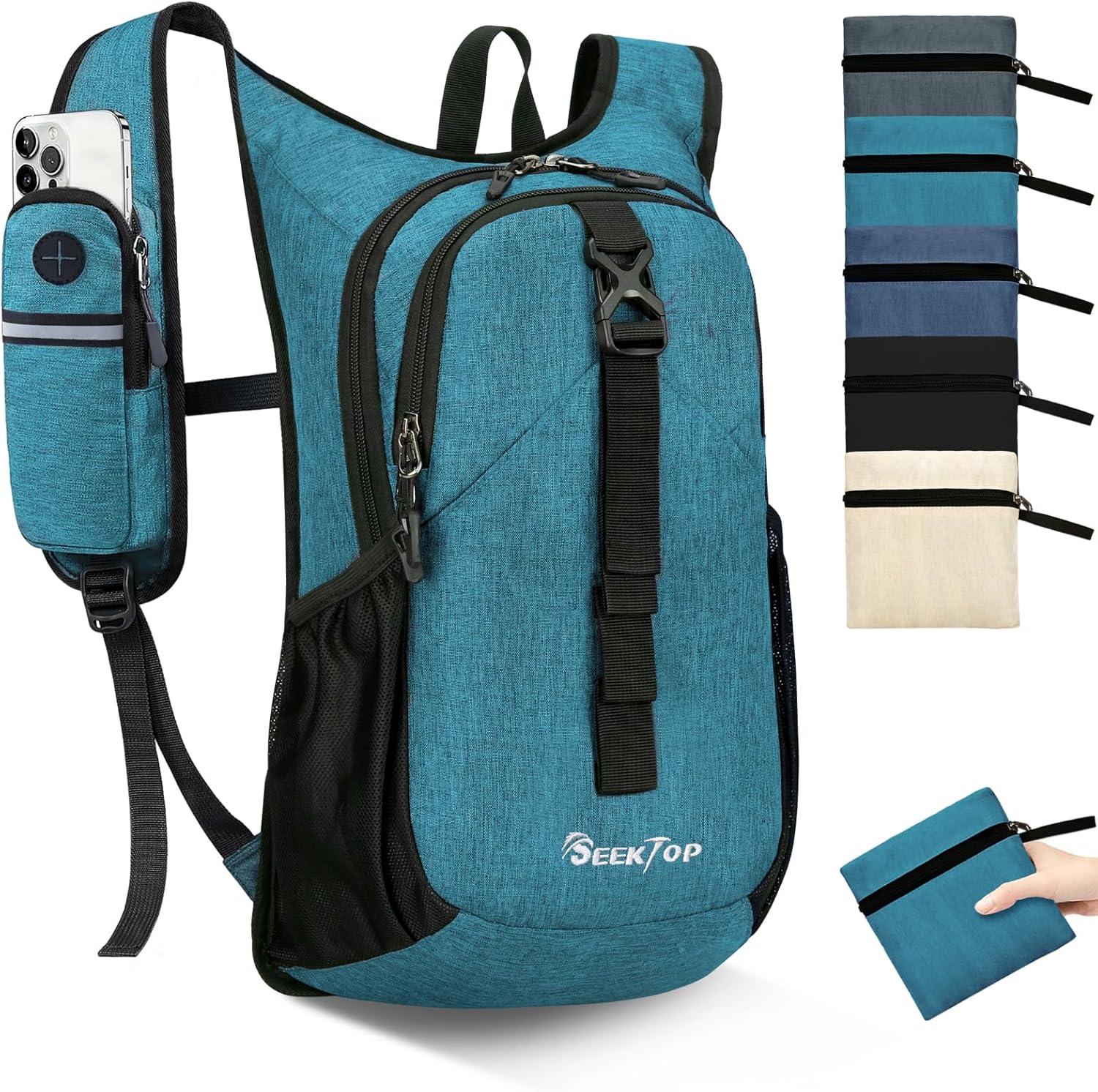 Seektop 15L Small Hiking Backpack for Women Men, Foldable Packable Backpack with Phone Pocket, Lightweight Travel Daypack for Hiking Camping Outdoor (Beige) - Image 9