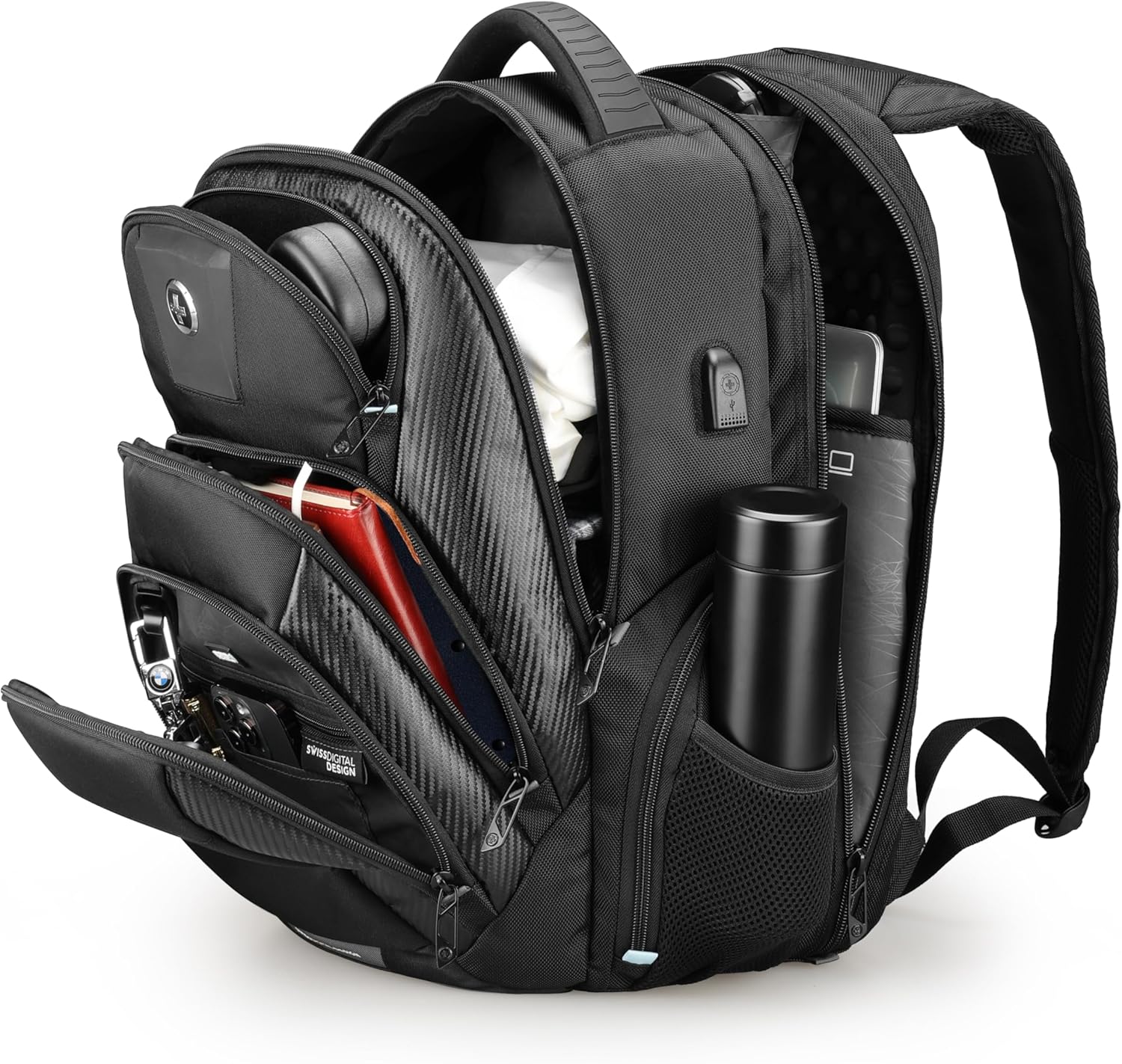 Swissdigital Design TSA Business Laptop Backpack for Men, Large Capacity Travel Backpack with Apple Find My Network and USB Charging Port Tech Backpacks Fits 17 Inch Computer Black| SD1643FB-01 - Image 6
