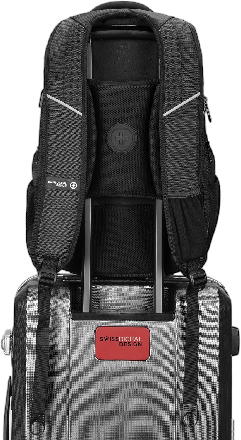 Swissdigital Design TSA Business Laptop Backpack for Men, Large Capacity Travel Backpack with Apple Find My Network and USB Charging Port Tech Backpacks Fits 17 Inch Computer Black| SD1643FB-01 - Image 7