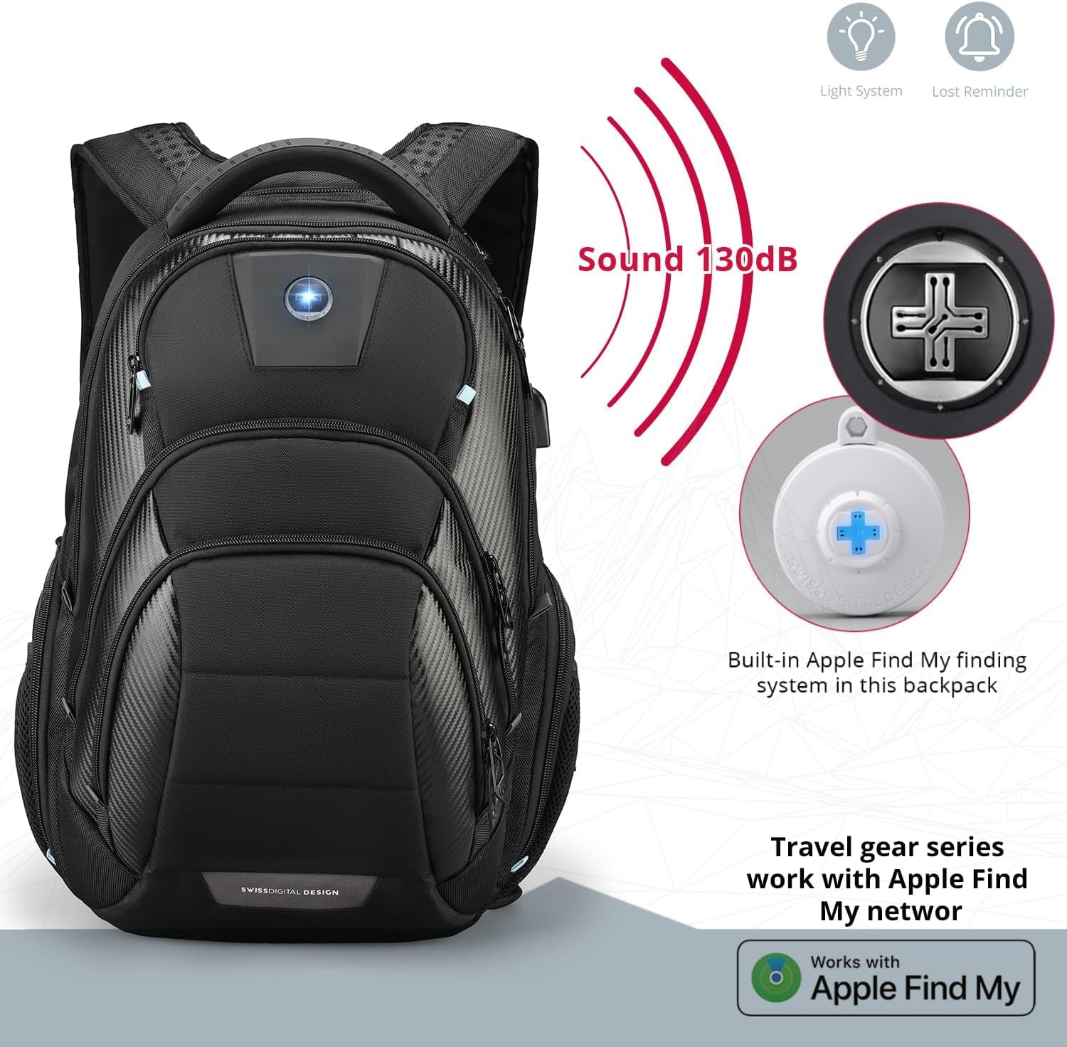Swissdigital Design TSA Business Laptop Backpack for Men, Large Capacity Travel Backpack with Apple Find My Network and USB Charging Port Tech Backpacks Fits 17 Inch Computer Black| SD1643FB-01 - Image 3