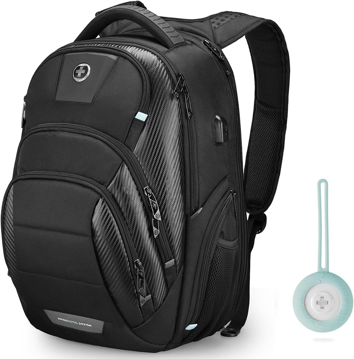 Swissdigital Design TSA Business Laptop Backpack for Men, Large Capacity Travel Backpack with Apple Find My Network and USB Charging Port Tech Backpacks Fits 17 Inch Computer