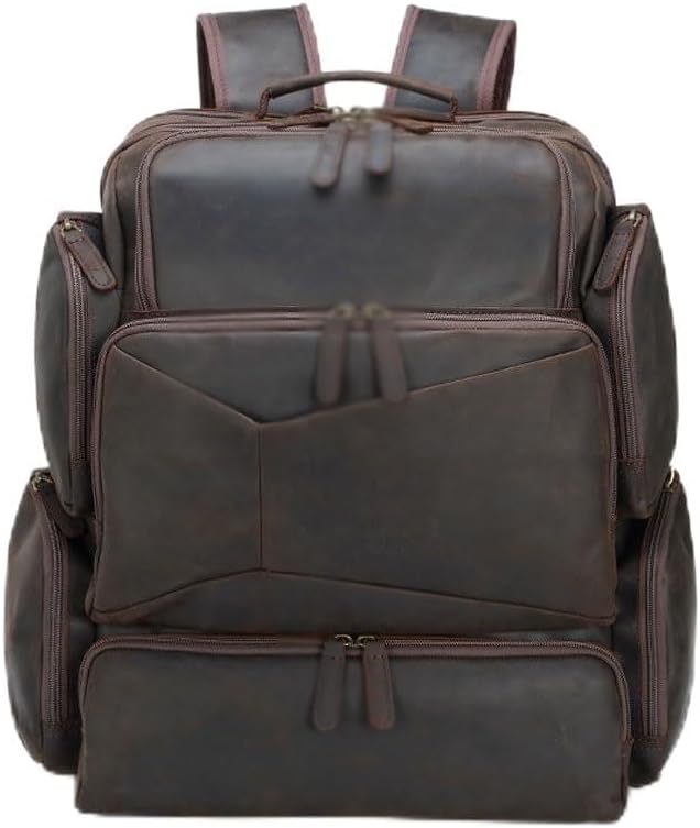 THJKUPO Retro Travel Backpack Men's Genuine Leather Computer Bag Outdoor Large Capacity Backpack Men's