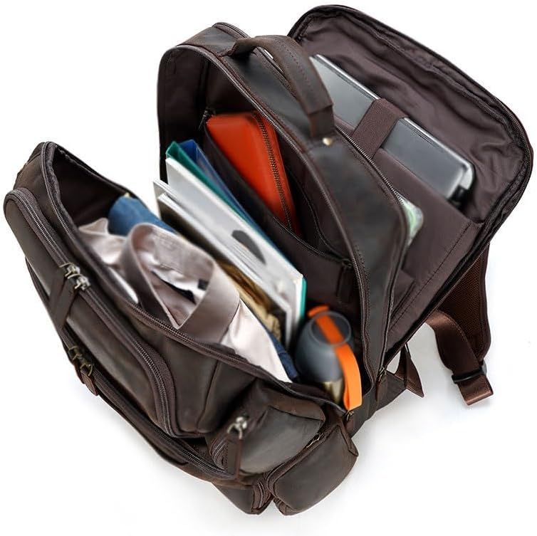 THJKUPO Retro Travel Backpack Men's Genuine Leather Computer Bag Outdoor Large Capacity Backpack Men's - Image 6