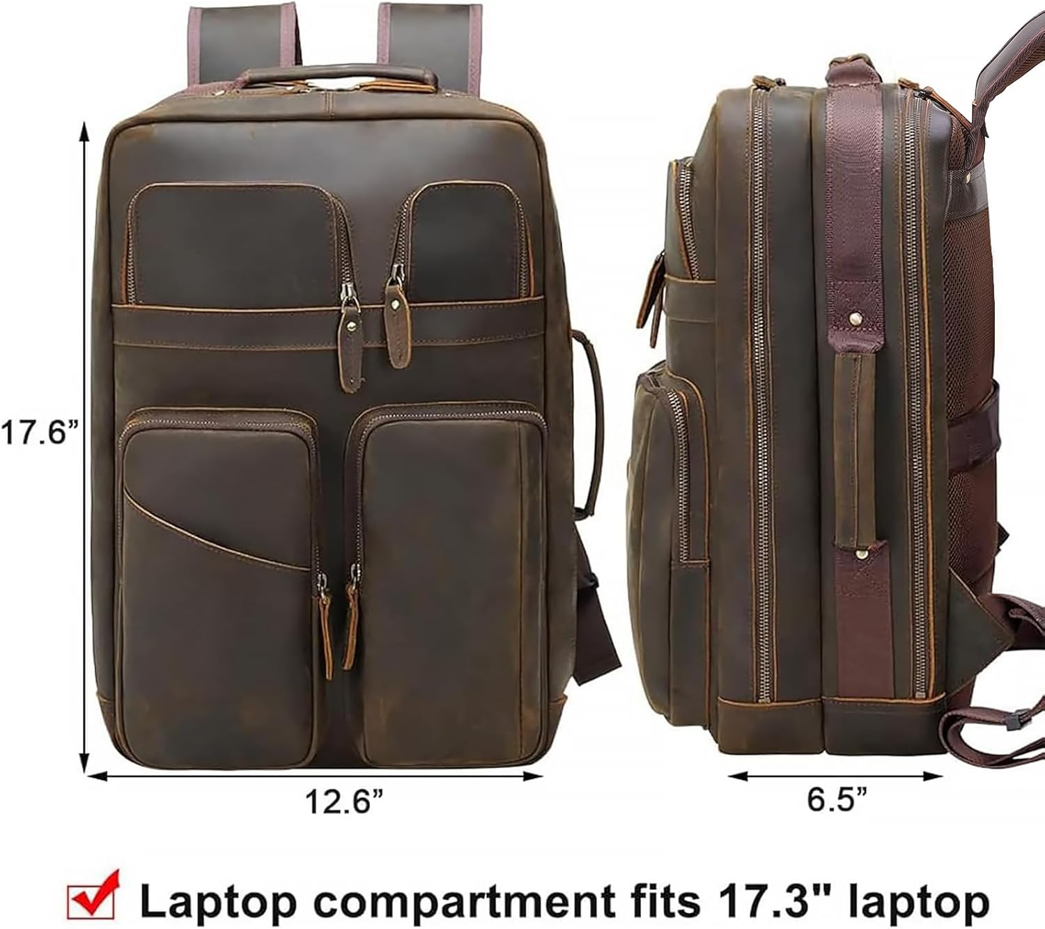 TIDING 17.3" Full Grain Leather Laptop Backpack for Men Multi Pockets Casual Daypack Business Travel Rucksack - Image 5