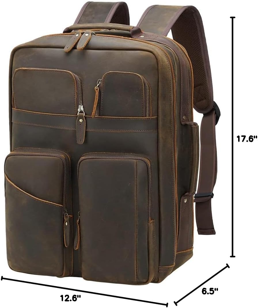 TIDING 17.3" Full Grain Leather Laptop Backpack for Men Multi Pockets Casual Daypack Business Travel Rucksack - Image 7