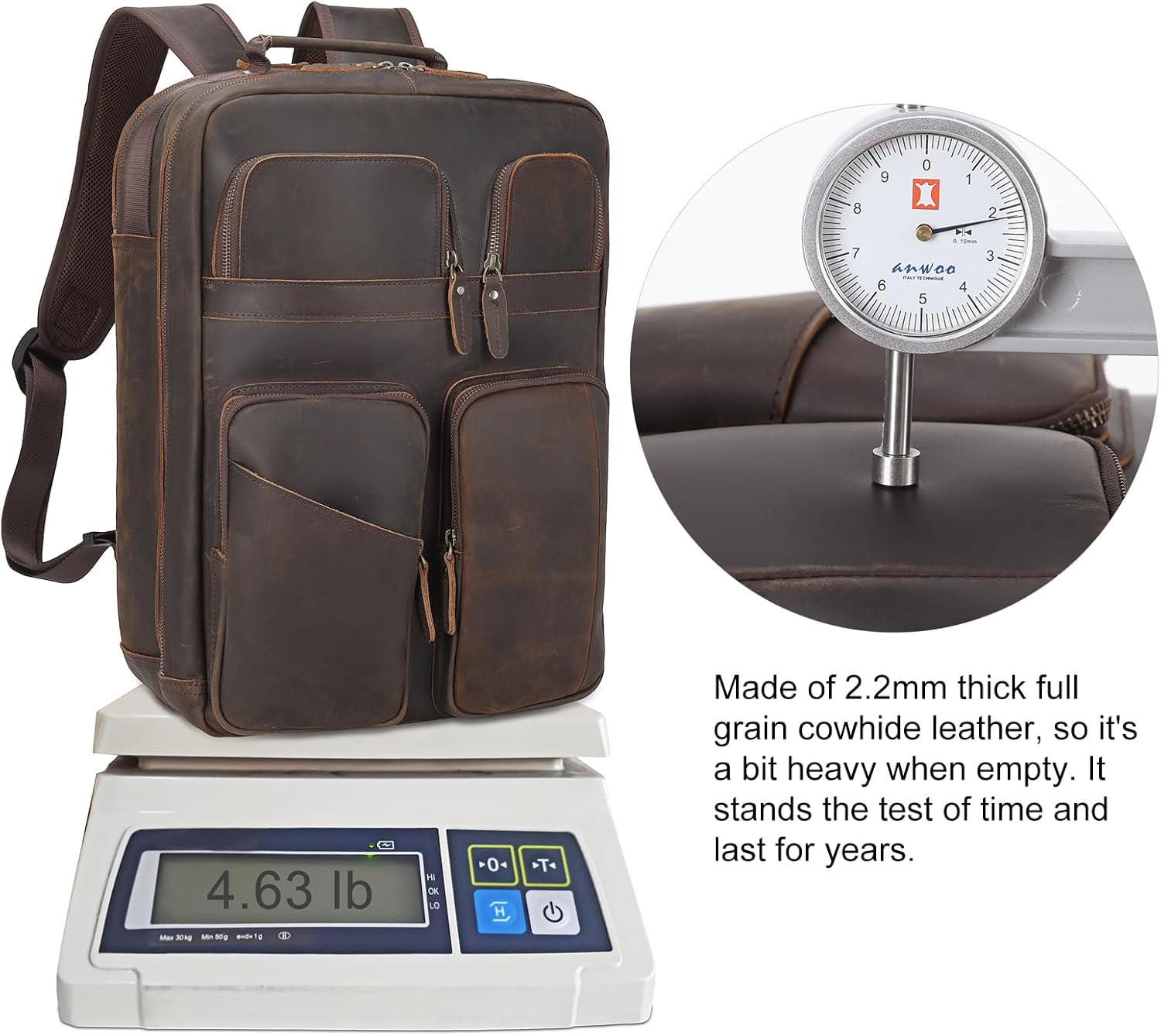 TIDING 17.3" Full Grain Leather Laptop Backpack for Men Multi Pockets Casual Daypack Business Travel Rucksack - Image 4