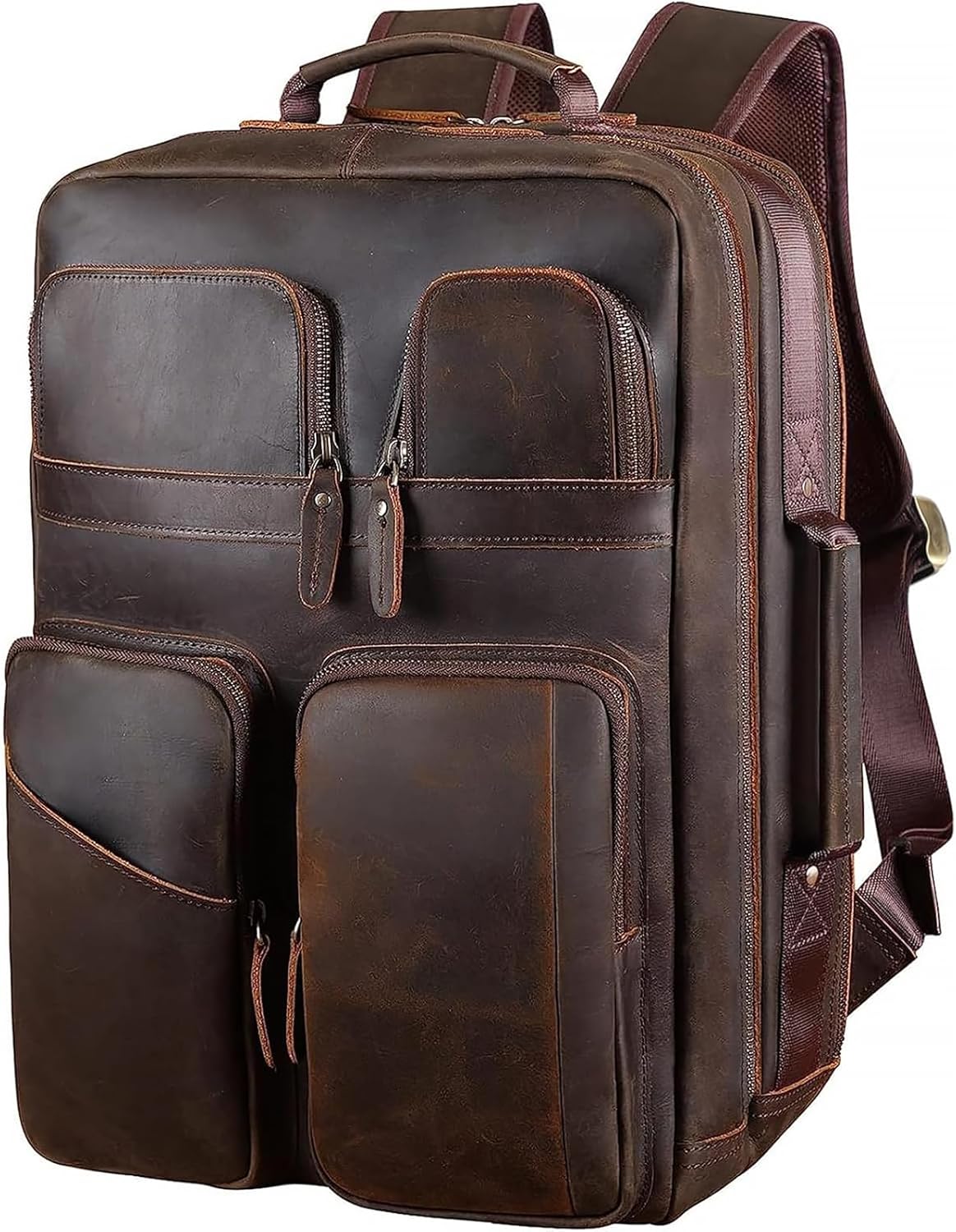 TIDING 17.3" Full Grain Leather Laptop Backpack for Men Multi Pockets Casual Daypack Business Travel Rucksack