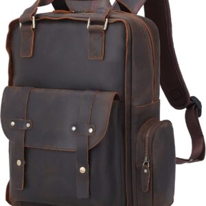 TIDING Genuine Leather Laptop Backpack 15.6 inch for Men