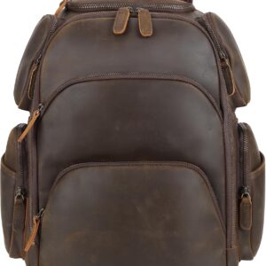 TIDING Vintage Full Grain Leather 16 Inch Laptop Backpack for Men Multi Pockets Travel Rucksack Weekend Business Daypack_Large
