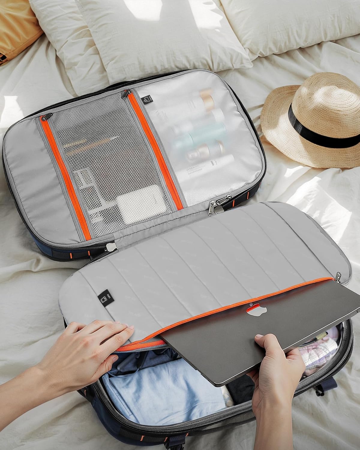 Tolaccea Travel Backpack, TSA Friendly Flight Approved Carry-on Luggage Water-resistant Business Rucksack, Durable Large Computer Bag Daypack Fits 15.6 Inch Laptop, 35-45L Expandable - Navy - Image 2