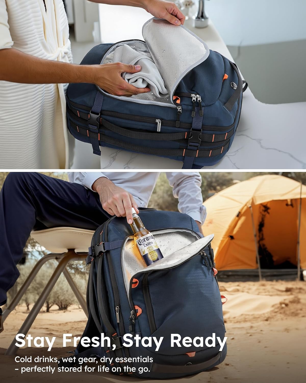 Tolaccea Travel Backpack, TSA Friendly Flight Approved Carry-on Luggage Water-resistant Business Rucksack, Durable Large Computer Bag Daypack Fits 15.6 Inch Laptop, 35-45L Expandable - Navy - Image 5