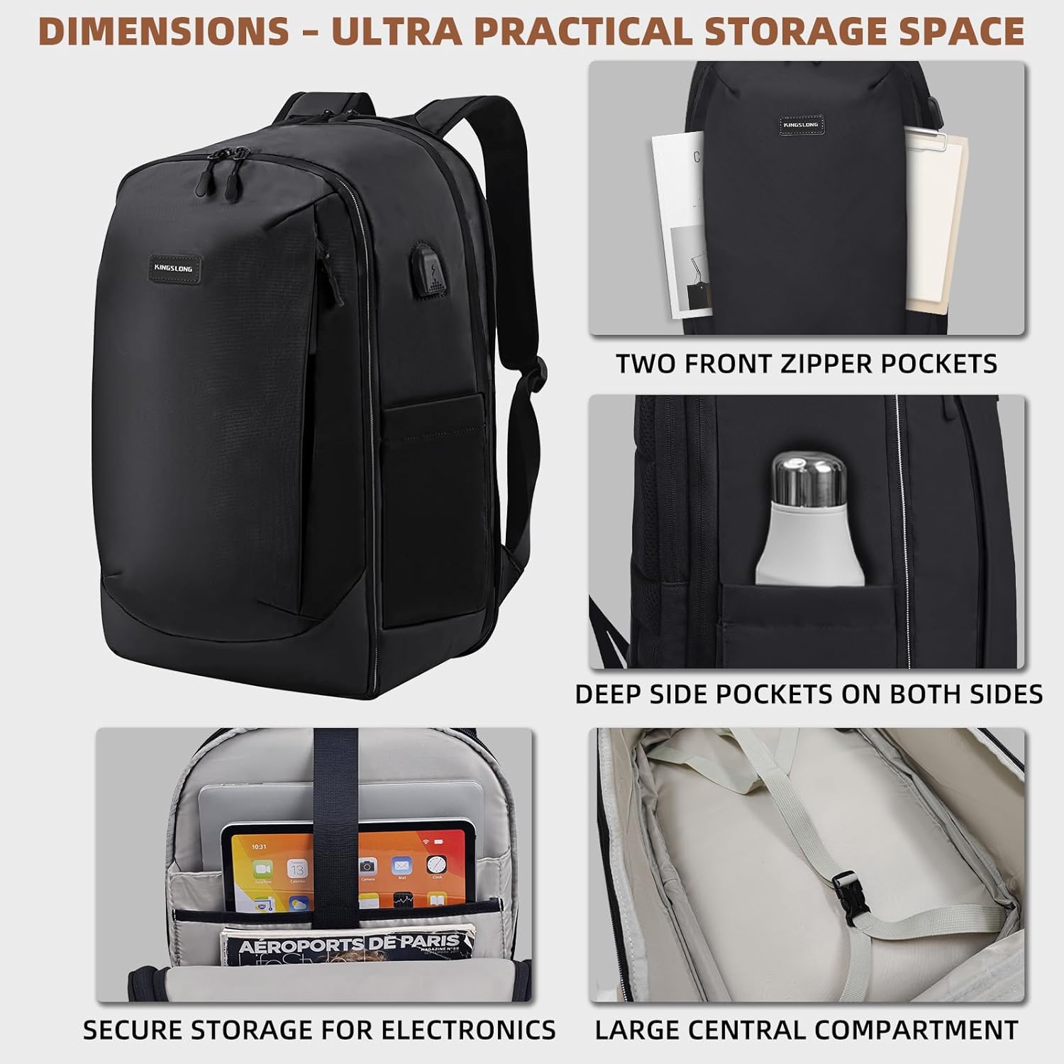 Vacuum Backpack Travel Seal Compression: Vacpack with Electric Air Pump - Carry on Expandable Pack System for Laptop Hiking Traveling Business Water Resistant Black - Image 4