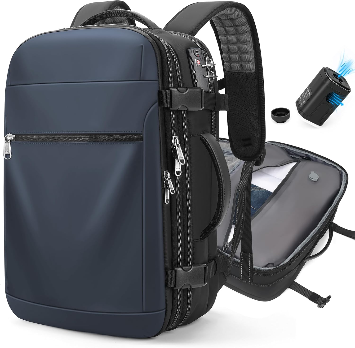 Vacuum Backpack Travel \u2013 Expandable Compression Carry On Backpack with Vacuum Pump, Water-Resistant TSA Lock Travel Bag, 17" Laptop Backpack for Men Women, Business Airplane Flight Luggage - Image 13