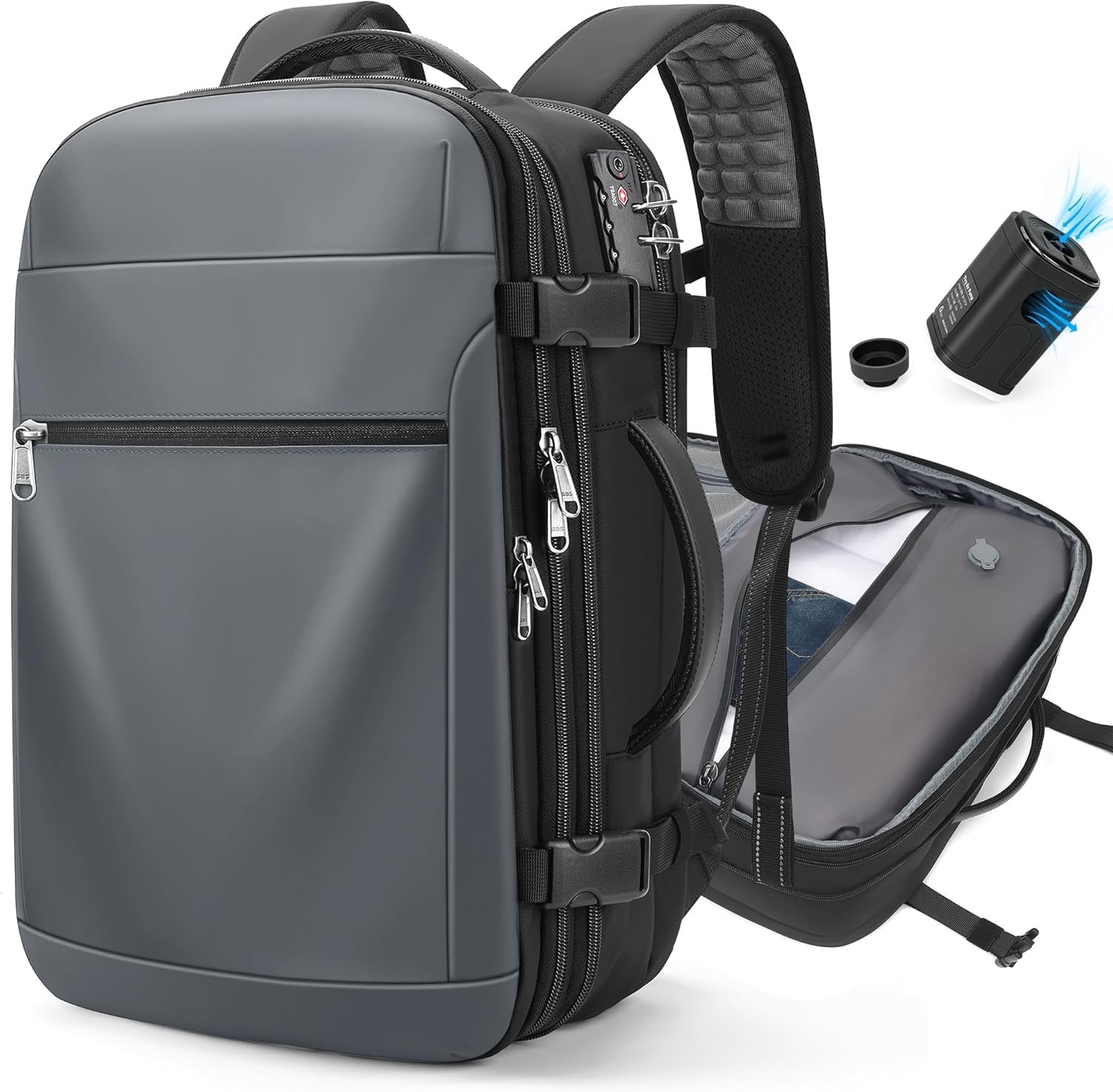 Vacuum Backpack Travel \u2013 Expandable Compression Carry On Backpack with Vacuum Pump, Water-Resistant TSA Lock Travel Bag, 17" Laptop Backpack for Men Women, Business Airplane Flight Luggage - Image 11