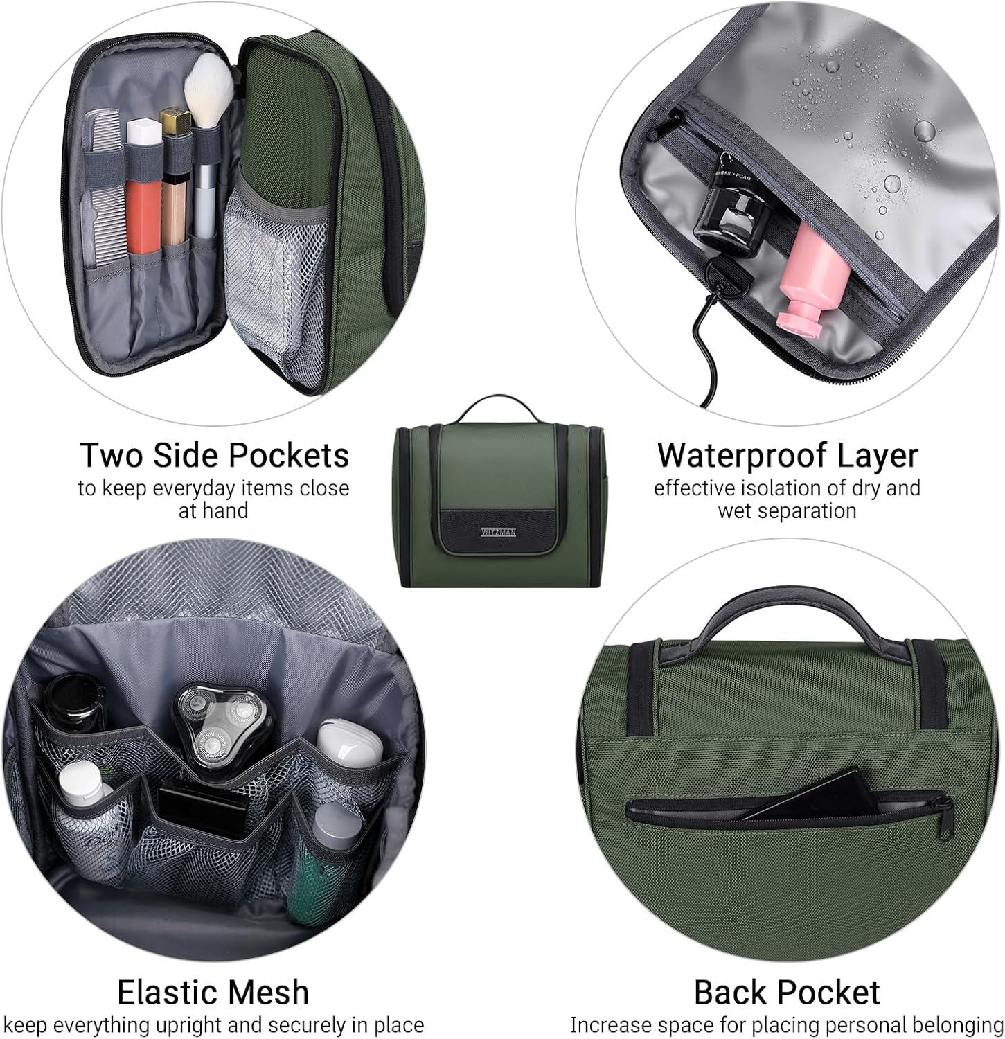 WITZMAN Men's Large 45L Convertible Travel Backpack with 17 Inch Laptop Compartment and Toiletry Bag, Green, 12.6 x 20.5 x 10.63 inches - Image 8