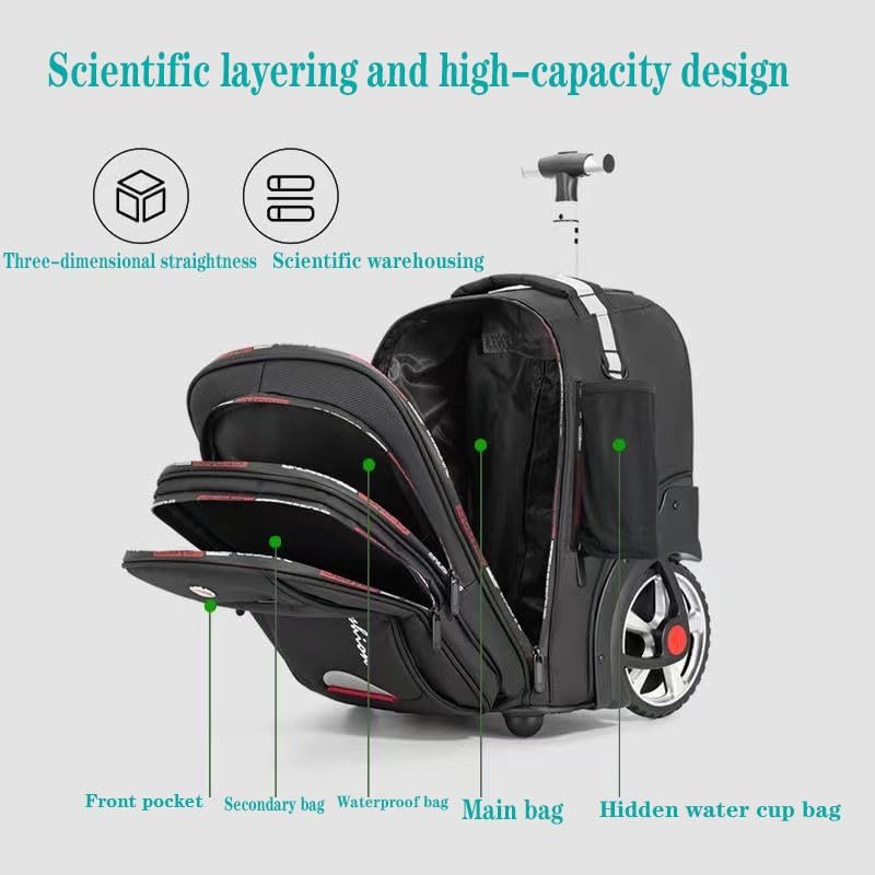 YWAOTRGY Quality Travel Rolling Backpack for Adults, 22 Inch Laptop Backpack with Wheels, Large Waterproof Roller Backpack, Wheeled Backpack for Business(Black) - Image 5