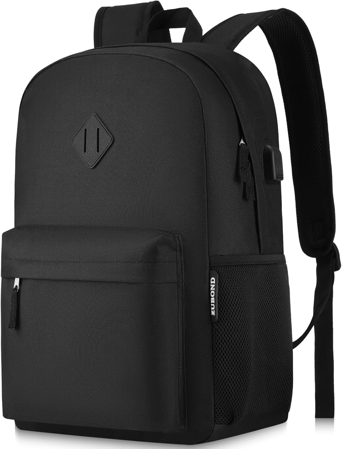 ZUBOND Unisex Black Backpack for School & Travel - Lightweight Laptop Backpack with USB Port Fits 15.6 Inch Notebook, Water Bottle Pocket - Ideal for Teens, College Students, Adults