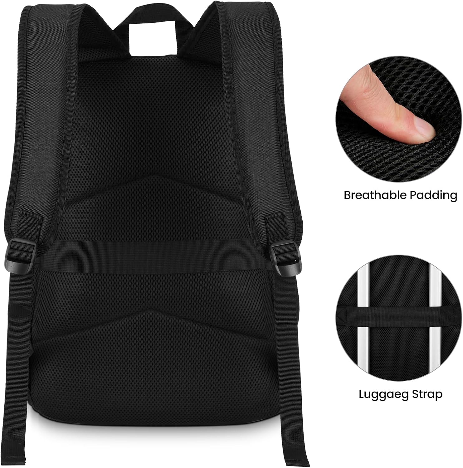 ZUBOND Unisex Black Backpack for School & Travel - Lightweight Laptop Backpack with USB Port Fits 15.6 Inch Notebook, Water Bottle Pocket - Ideal for Teens, College Students, Adults - Image 6