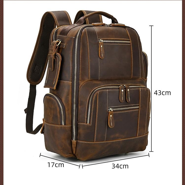 ZUIAI Leather Backpack for MenLaptop Bag Large Hiking Daypack Business Travel Rucksack(E), 34cm - Image 2
