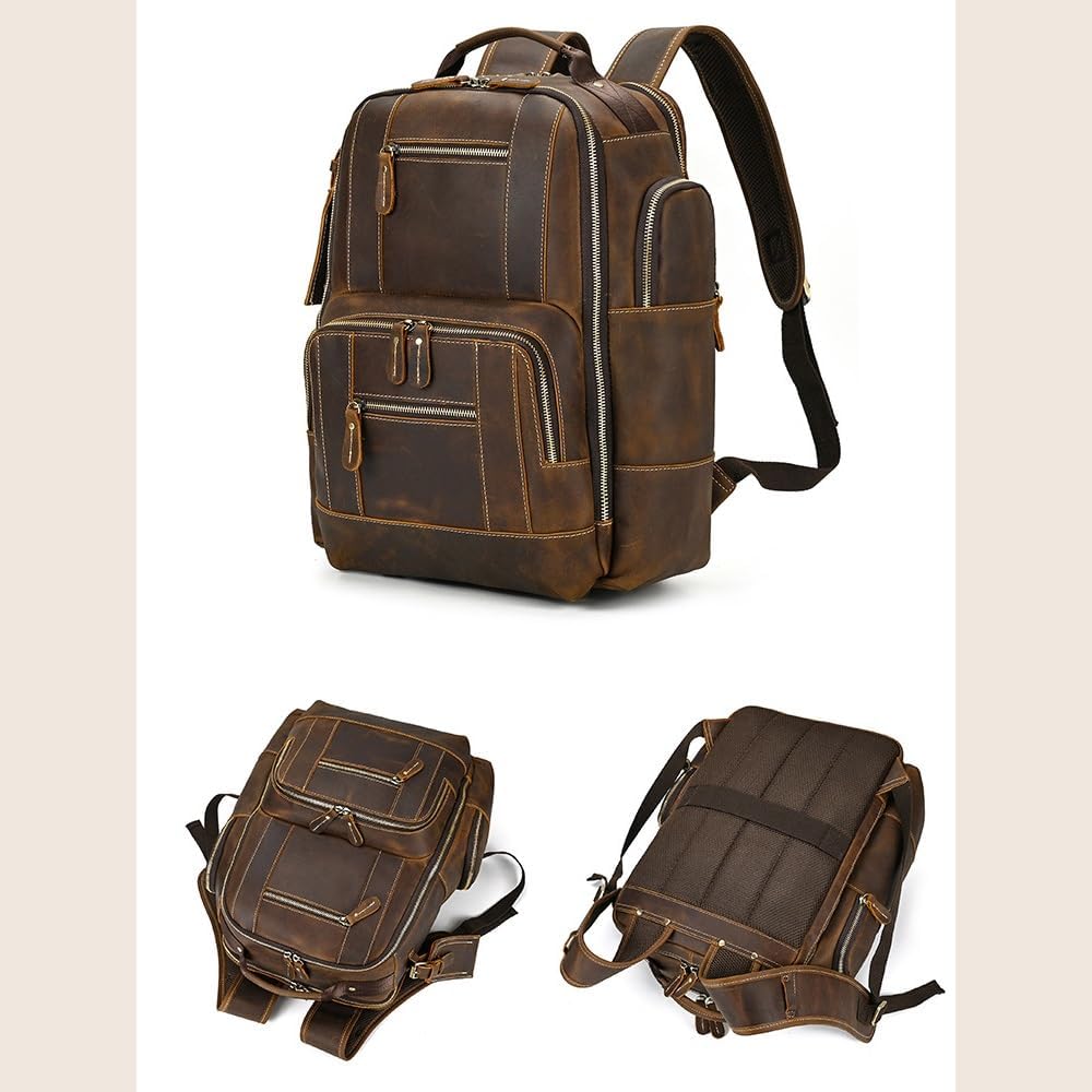 ZUIAI Leather Backpack for MenLaptop Bag Large Hiking Daypack Business Travel Rucksack(E), 34cm - Image 3