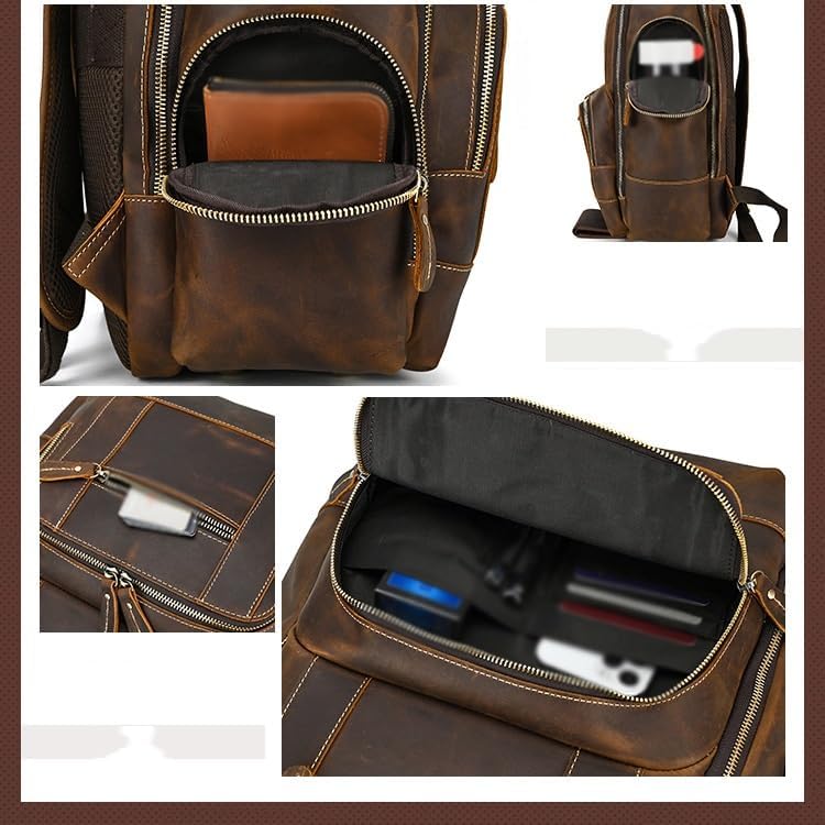 ZUIAI Leather Backpack for MenLaptop Bag Large Hiking Daypack Business Travel Rucksack(E), 34cm - Image 7